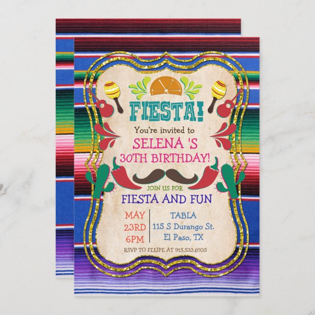 JEDE VERANSTALTUNG - Mexikanische Fiesta-Party Ein Einladung (Vorne/Hinten)