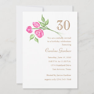 Jede Zahl zum Geburtstag Einladung drei rosa Rosen