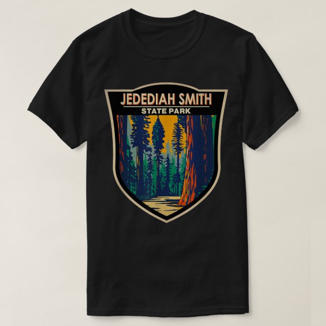 Jedediah Smith Redwoods Staat Park California Badg T-Shirt (Design vorne)