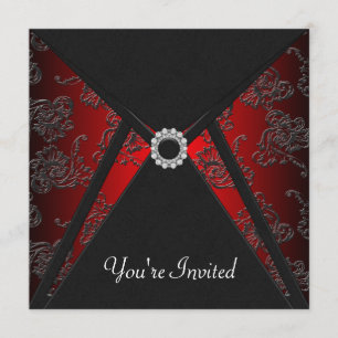 Jeden Anlaß Black Damask Red Invasion Template Einladung