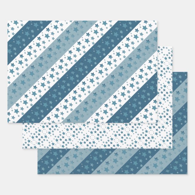 Jeden Anlaß Blue Star Print Geschenkwrap Geschenkpapier Set (Set)