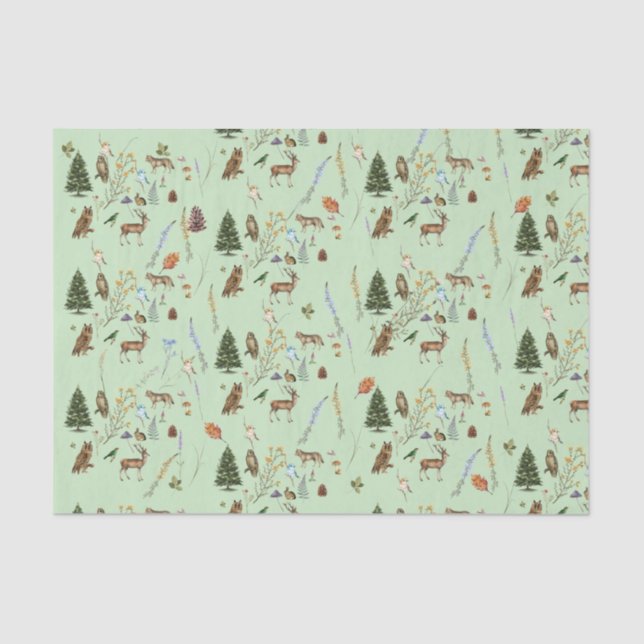 Jeden Anlaß Woodland Tiere Pflanze Sage Green Seidenpapier (Vorderseite)