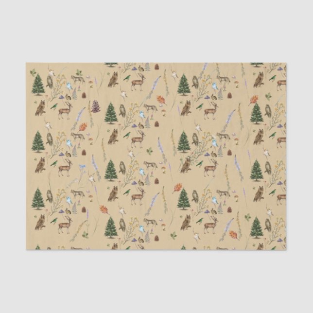 Jeden Anlaß Woodland Tiere Pflanze Tan Seidenpapier (Vorderseite)