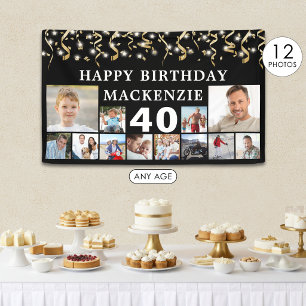 Jeden Geburtstag 12 Foto Black Gold Confetti Leuch Banner