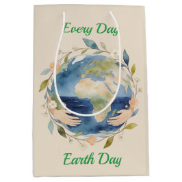 Jeden Tag Earth Day Blumen-Globus mit Händen Mittlere Geschenktüte