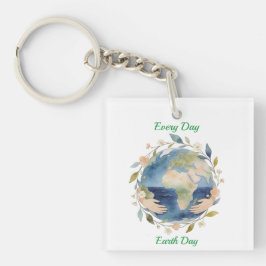 Jeden Tag Earth Day Blumen-Globus mit Händen Schlüsselanhänger