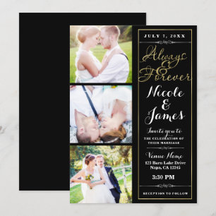 JEDENFALLS & FROVER Moderne 3-Foto-Black-Gold-Hoch Einladung