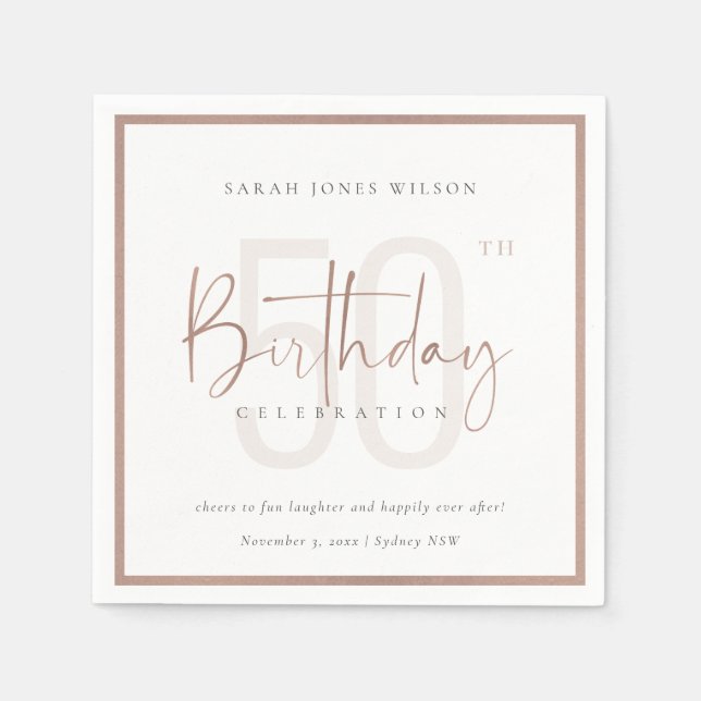 JEDER ALTER ROSE GOLD BLUSH PINK TYPOGRAPHY GEBURT SERVIETTE (Vorderseite)