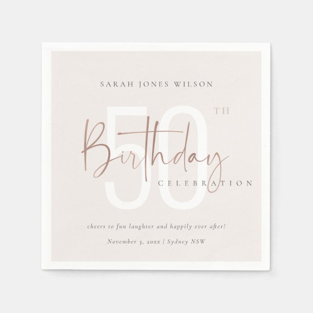 JEDER ALTER ROSE GOLD BLUSH PINK TYPOGRAPHY GEBURT SERVIETTE (Vorderseite)