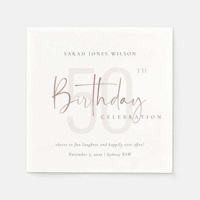 JEDER ALTER ROSE GOLD BLUSH PINK TYPOGRAPHY GEBURT SERVIETTE (Vorderseite)