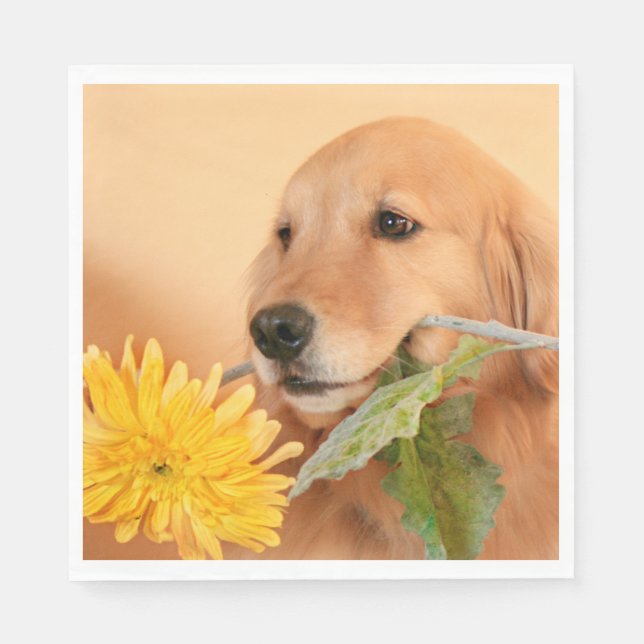 Jeder Anlass Golden Retriever Hund mit Blume Serviette (Vorderseite)