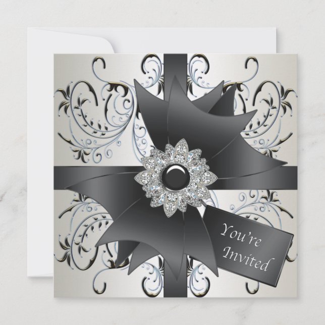 Jeder Anlass Ivory Blue Black Party Einladung (Vorderseite)