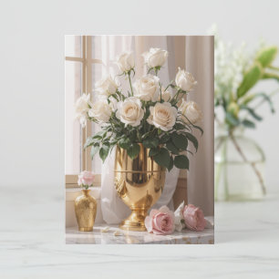 Jeder Fall Rose Bouquet Gold Vase in Sonnenlicht Feiertagskarte