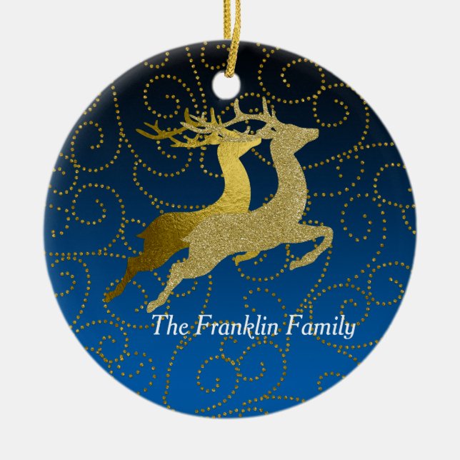 Jeder farbige schwarze Ombre Zwei-Gold-Rentierferi Keramikornament (Vorne)