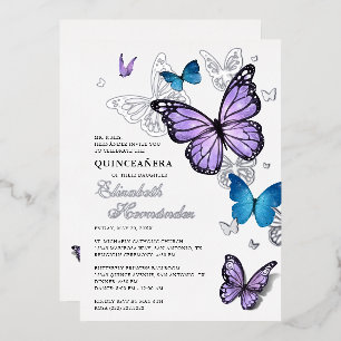Jeder Farbschmetterling Elegante Quinceanera Folieneinladung