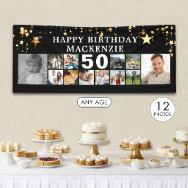 Jeder Geburtstag 12 Foto Collage Gold Stars schwar Banner
