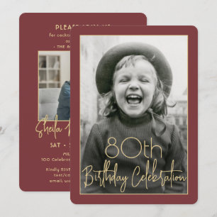 Jeder Geburtstag 2 Foto Chic Typografie Burgund Go Einladung