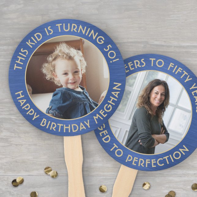 JEDER Geburtstag 2 Fotos Brushed Blue und Gold Rou Fächer (Von Creator hochgeladen)