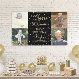 JEDER Geburtstag Cheers Black & Gold Confetti 4 Fo Banner