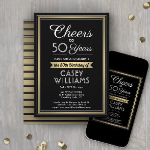 JEDER Geburtstag Cheers Black, White and Gold Part Einladung