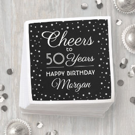 JEDER Geburtstag Cheers Black, White & Silver Glit Serviette
