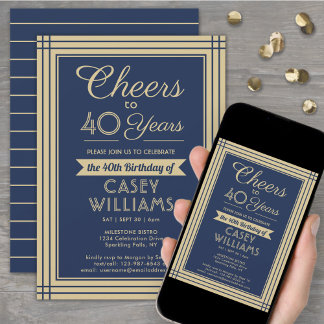 JEDER Geburtstag Cheers Download Navy Blue & Gold Einladung
