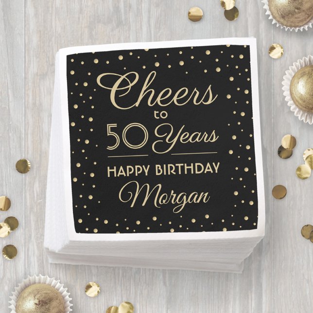 JEDER Geburtstag Cheers Elegante Black & Gold Conf Serviette (Von Creator hochgeladen)