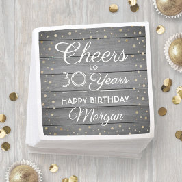 JEDER Geburtstag Cheers Gray Wood & Gold Glitzer P Serviette