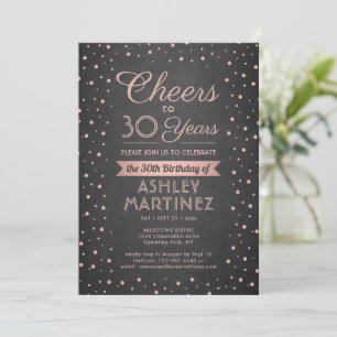 JEDER Geburtstag Cheers Pink Confetti Black Chalkb Einladung