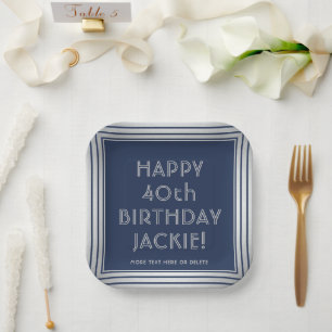 Jeder Geburtstag Elegant Navy Blau und Grau Pappteller