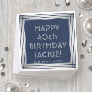Jeder Geburtstag Elegante Navy Blau und Grau Party Serviette