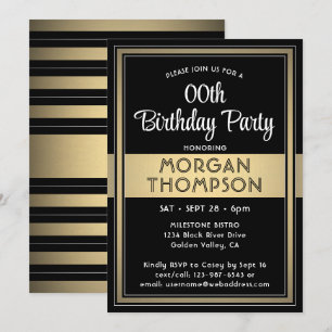 Jeder Geburtstag Elegante schwarze, weiße und gold Einladung