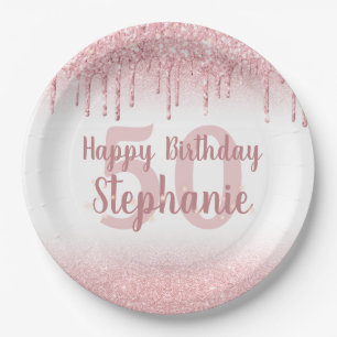 Jeder Geburtstag Girl Rose Gold Glitzer Tropfen Na Pappteller