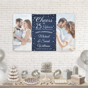 JEDER Hochzeitstag Prost 2 Foto Navy Blau und Weiß Banner