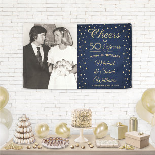 Jeder Hochzeitstag Prost Foto Navy Blau und Gold Banner