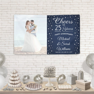 JEDER Hochzeitstag Prost Foto Navy Blau und Weiß Banner