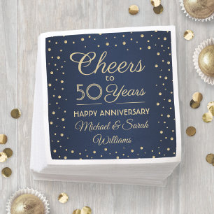 Jeder Hochzeitstag Prost Navy Blau und Gold Konfet Serviette