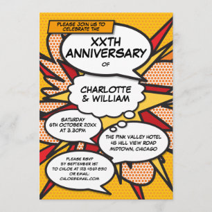 Jeder Hochzeitstag Spaß Retro-Comic Einladung