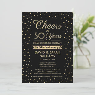 JEDER Hochzeitstags-Jubel Schwarz & Gold Konfetti- Einladung