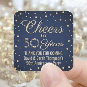 JEDER Hochzeitstost Elegant Navy Blau und Gold Quadratischer Aufkleber