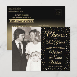 JEDER Jahrestag 1 Foto Cheers Black & Gold Party Einladungspostkarte