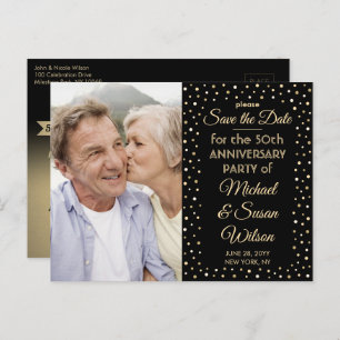 JEDER Jubiläum 1 Foto Black & Gold Save the Date Einladungspostkarte