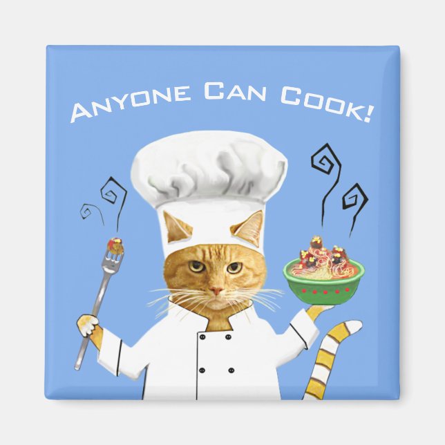 Jeder kann kochen! Kitty Kühlschrank Magnet (blau) (Vorne)