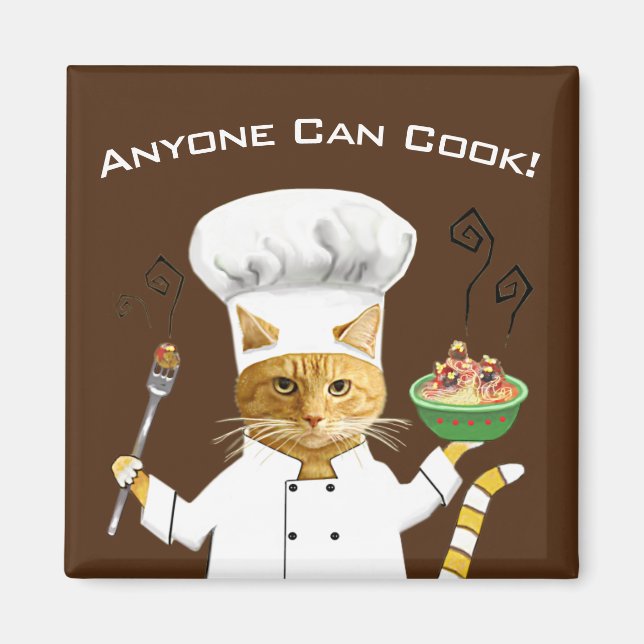 Jeder kann kochen! Kitty Kühlschrank Magnet (Braun (Vorne)