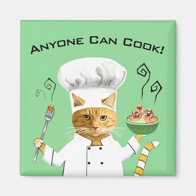 Jeder kann kochen! Kitty Kühlschrank Magnet (grün) (Vorne)