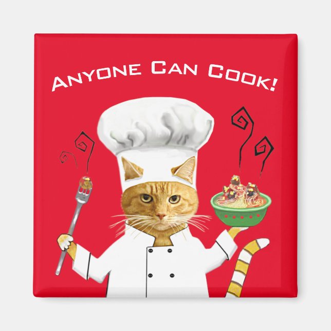 Jeder kann kochen! Kitty Kühlschrank Magnet (rot) (Vorne)