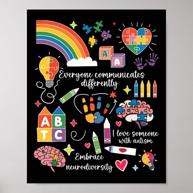 Jeder kommuniziert anders über Autismus-Bewusstsei Poster (Vorne)