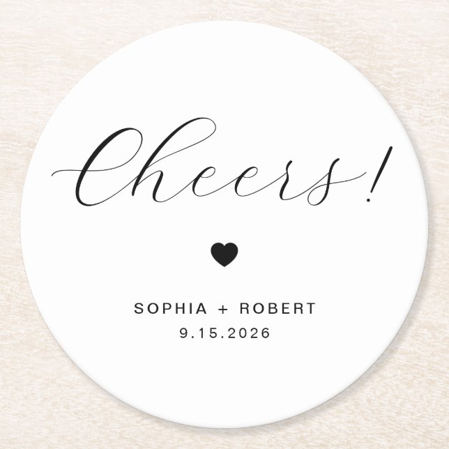 JEDER LEIGH Minimalistisch Wedding Cheers Runder Pappuntersetzer (Vorderseite)