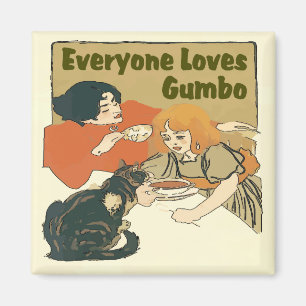 Jeder mag Gumbo, Vintage Mädchen und Katze Poster, Magnet