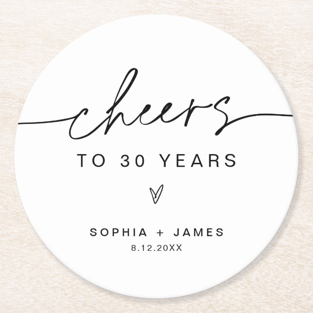 JEDER Minimalistische Beifall bis 30 Jahre Runder Pappuntersetzer (Vorderseite)